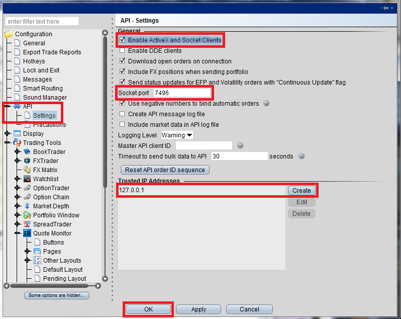Interactive Brokers Trader Workstation Configuration window
