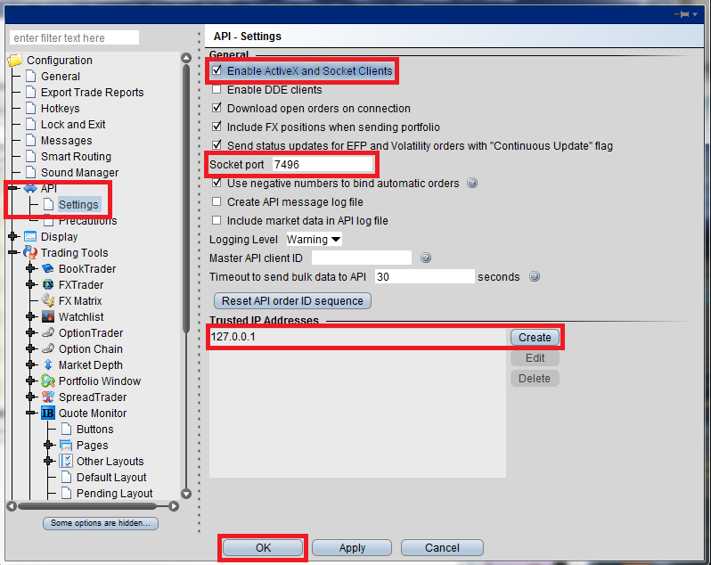 Trader Workstation Configuration window 